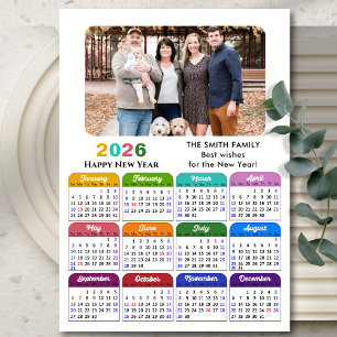 2025 Calendar Family Photo Modern Black Colourful Holiday Card