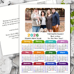 2025 Calendar Family Photo Modern Black Colourful Holiday Postcard