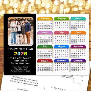 2025 Calendar Family Photo Modern Black Colourful Holiday Postcard