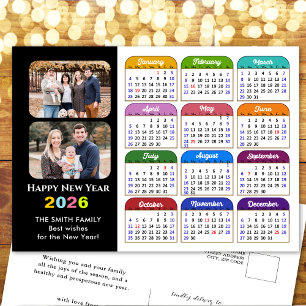 2025 Calendar Family Photo Modern Black Colourful Holiday Postcard