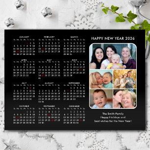 2025 Calendar Family Photo Modern Black Minimalist Holiday Card