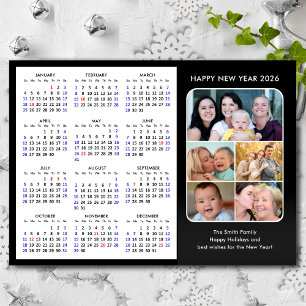 2025 Calendar Family Photo Modern Black Minimalist Holiday Card
