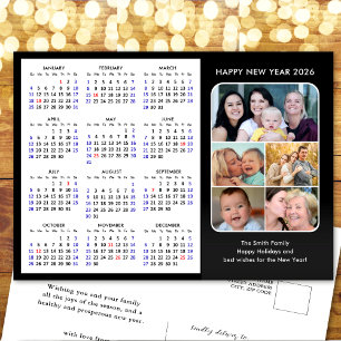 2025 Calendar Family Photo Modern Green Minimalist Holiday Postcard