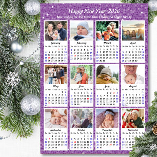 2025 Calendar Family Photo Modern Purple Glitter
