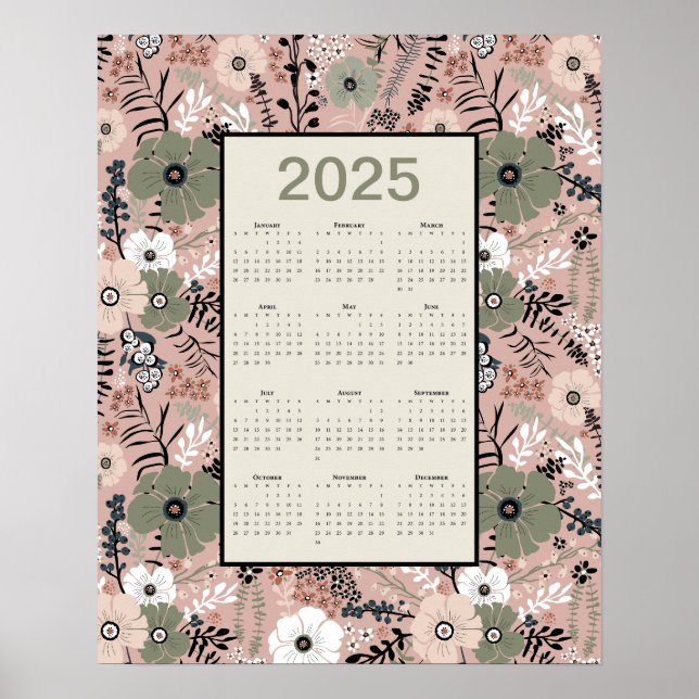 2025 Calendar Floral Pattern   Poster (Front)