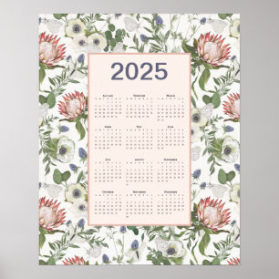 2025 Calendar Flowers Butterflies Poster