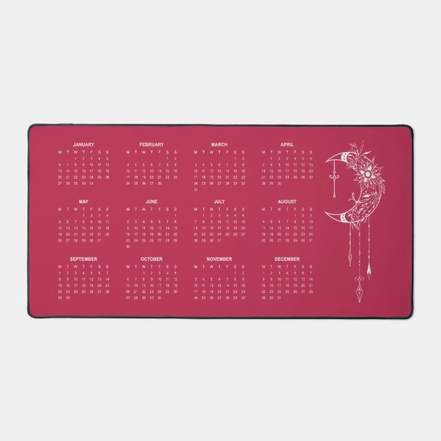 2025 Calendar Full Year Boho Dusty Rose Desk Mat (Front)