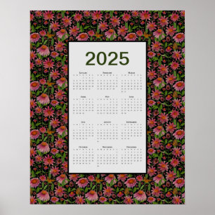 2025 Calendar Full Year Cone Flowers Poster