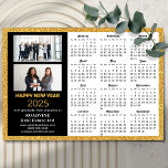 2025 Calendar Gold Black Business 2 Photo Magnetic<br><div class="desc">2025 Calendar Corporate Business Modern Black Gold Glitter Script Simple 2 Photo Holiday Magnetic Card featuring 2025 USA Calendar. All the texts are pre-arranged for you to personalise easily and quickly with your own details.</div>