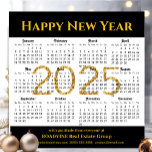 2025 Calendar Gold Black Business Simple Magnetic<br><div class="desc">2025 Calendar Elegant hand-written Script 'Happy New Year' Festive Gold Glitter on Black Business Magnetic Card. All the texts are pre-arranged for you to personalise easily and quickly with your own details.</div>