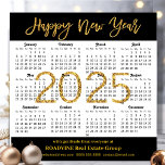 2025 Calendar Gold Black Corporate Magnetic Card<br><div class="desc">2025 Calendar Elegant hand-written Script 'Happy New Year' Festive Gold Glitter on Black Business Magnetic Card. All the texts are pre-arranged for you to personalise easily and quickly with your own details.</div>