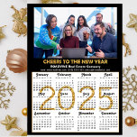 2025 Calendar Gold Glitter Business Photo Magnetic<br><div class="desc">Gold Glitter CHEERS TO THE NEW YEAR 2025 Calendar Minimalist Typography Corporate Magnetic Card featuring Company photo. All the texts are pre-arranged for you to personalise easily and quickly with your own details.</div>