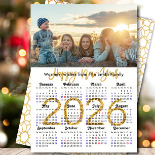2025 Calendar Gold Glitter Script Minimalist Photo Holiday Card