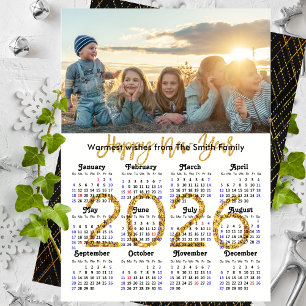 2025 Calendar Gold Glitter Script Minimalist Photo Holiday Card