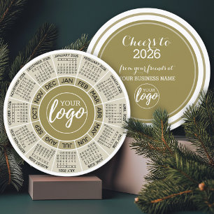 2025 Calendar Gold White Business Logo Holiday Card