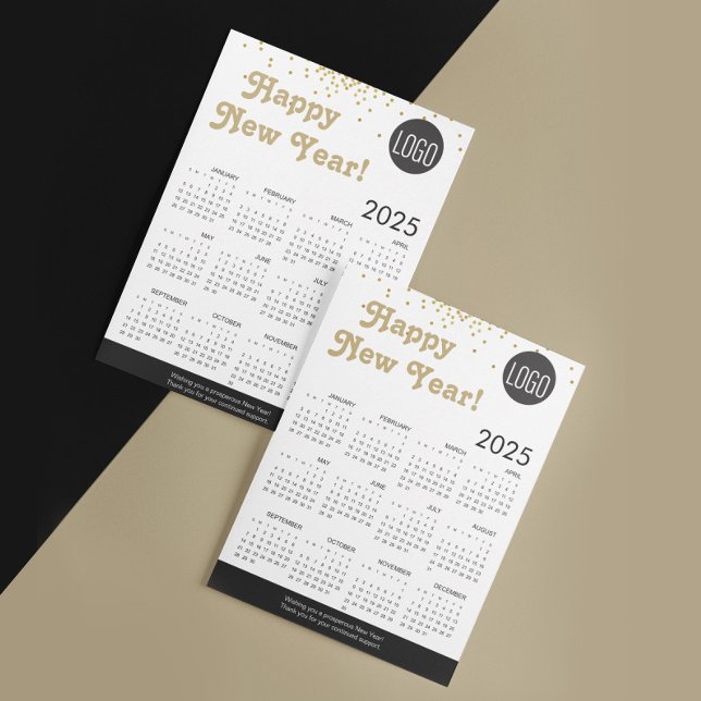 2025 Calendar Happy New Year Confetti Logo QR Code (Modern retro trend 2025 calendar corporate logo card.)