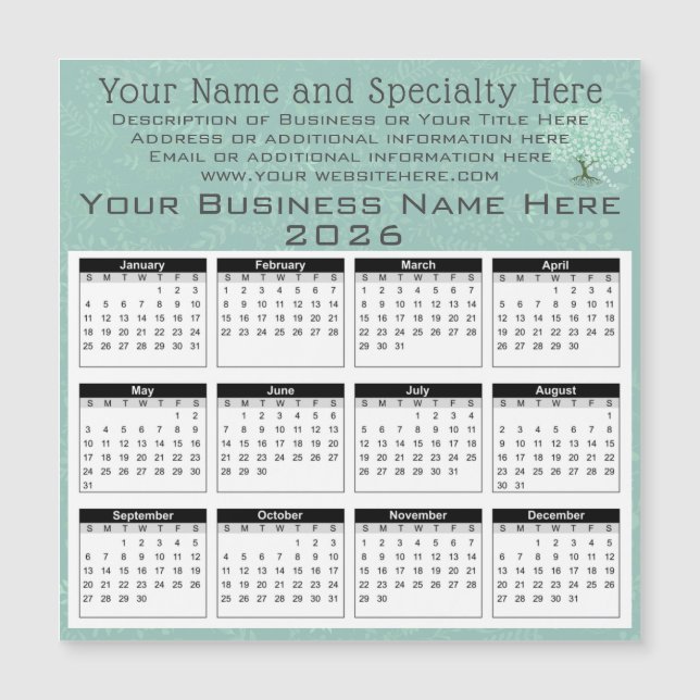 2025 Calendar Heart Leaf Tree Floral Mint Green (Front)