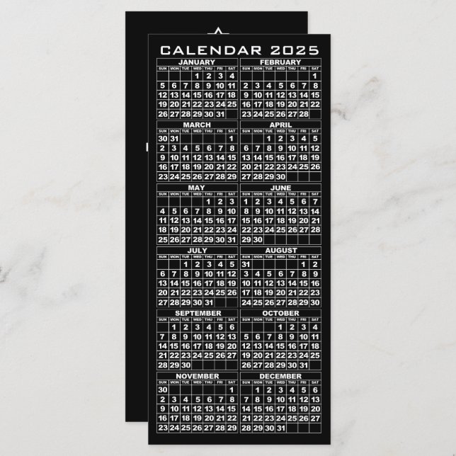 2025 Calendar Holidays Rack Card Black Tree (Front/Back)
