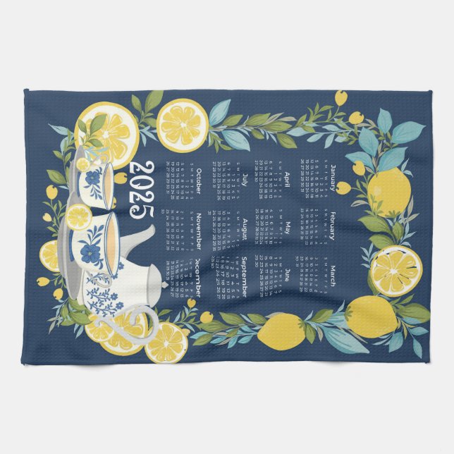 2025 Calendar Lemon Garden Tea Towel (Horizontal)