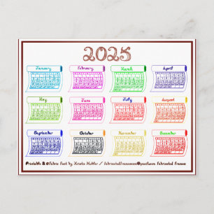2025 Calendar Line Art Bolts of Colour Fabric Font Postcard