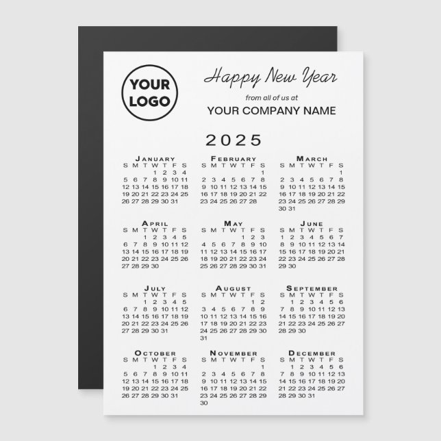 2025 Calendar Logo Business Holiday Magnetic Card (Front/Back)