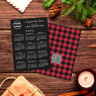 2025 Calendar Logo QR Code Red Black Buffalo Check Holiday Card