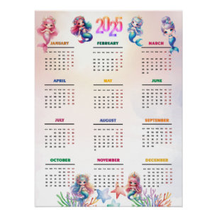 2025 Calendar Magical Mermaid Poster
