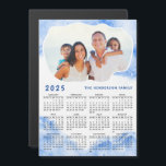 2025 Calendar Magnet Family Photo Name Blue White<br><div class="desc">Create a personalised 2025 magnetic calendar with photo and blue marble design. Templates make it easy to type your Family name and upload personal picture to have the same cloud shape frame around your photo. This Sunday through Saturday 2025 calendar is a practical gift idea for Christmas, New Year, or...</div>