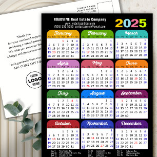 2025 Calendar Minimalist Black Corporate New Year  Holiday Postcard