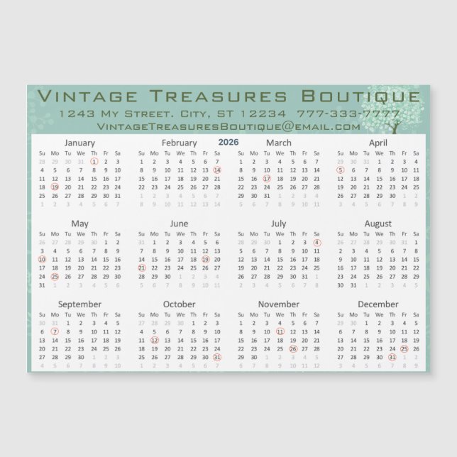 2025 Calendar Mint Green Heart Leaf Tree (Front)