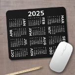 2025 Calendar - modern black and white simple Mouse Pad<br><div class="desc">Black and White - A minimal, basic 12 month 2025 calendar with a solid colour background. A modern look for your home office or school locker. The fonts are simple to read, and the colours can be changed. -------- If you open the customise area, it will take to you to...</div>