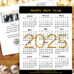 2025 Calendar Modern Black Gold Business Photo Holiday Postcard<br><div class="desc">2025 Corporate Photo Calendar with US Holidays Modern Black Gold Glitter Script New Year Holiday Postcard. All the texts are pre-arranged for you to personalise easily and quickly with your own details. Wish you all a Happy Holidays and an Amazing New Year! For many other card designs, please visit :...</div>
