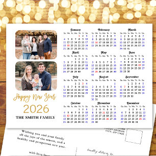 2025 Calendar Modern Black Gold Glitter 2 Photo Holiday Postcard