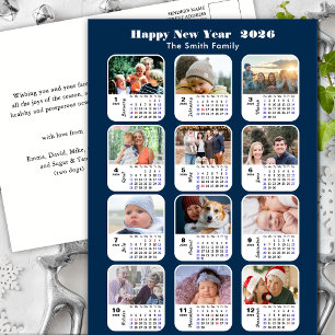 2025 Calendar Modern Family 12 Photo Blue Glitter Holiday Postcard