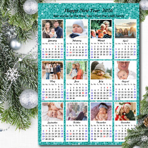 2025 Calendar Modern Family Photo Festive Green Holiday Card