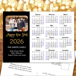 2025 Calendar Modern Gold Glitter Photo Minimalist Holiday Postcard