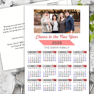 2025 Calendar Modern Pink Family Photo Minimalist Holiday Postcard