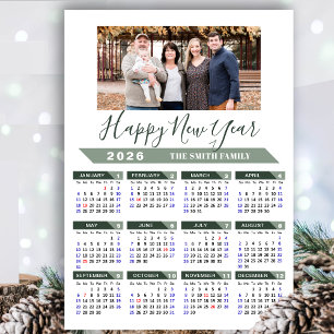 2025 Calendar Modern Sage Green Minimalist Photo Holiday Card
