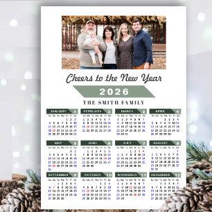 2025 Calendar Modern Sage Green Minimalist Photo Holiday Card