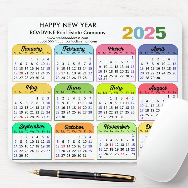 2025 Calendar Modern US Holidays Custom Business  Mouse Pad (Creator Uploaded)