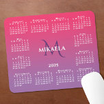 2025 Calendar Monogram Name Pink Purple Gradient Mouse Pad<br><div class="desc">Chic 2025 calendar mouse pad features an elegant custom name and monogram above the year in the middle surrounded by a white calendar on a dark pink to light purple gradient. Add your name and initial in the sidebar. Makes a great gift!

Copyright ©Claire E. Skinner. All rights reserved.</div>