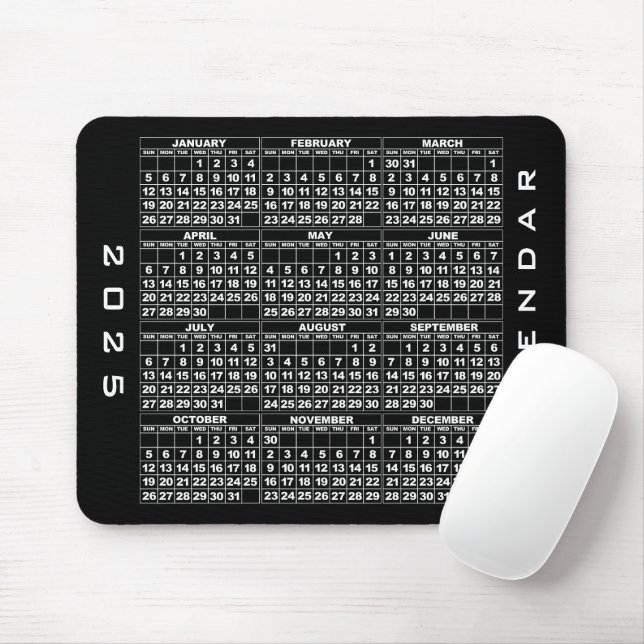 2025 Calendar Mousepad Black (With Mouse)