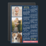 2025 Calendar Navy Coral Gold Custom Photo Collage Magnetic Invitation<br><div class="desc">Celebrate 2025 with this preppy photo collage calendar magnetic card. With easy-to-read dates in bold white, this beautifully simple calendar has the words "2025" and "LOVE" in faux gold glitter with a bright coral pink bar along the bottom for your personalised family name or other text. The background is navy...</div>