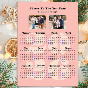 2025 Calendar New Year Elegant Pink Family 2 Photo Holiday Card