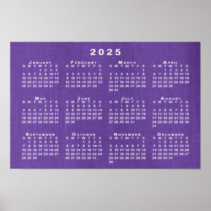 2025 Calendar on Purple Linen Texture Photo Poster