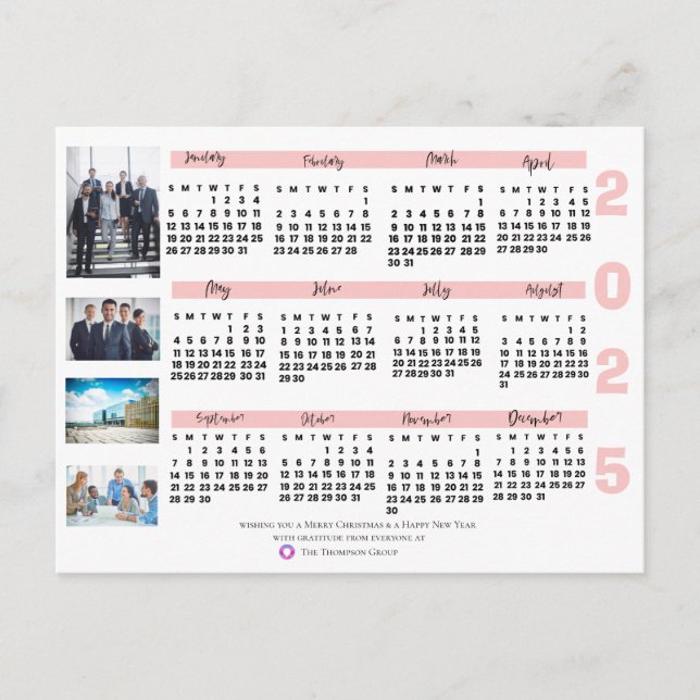 2025 Calendar Photo Christmas New Year Corporate Postcard (Front)