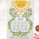 2025 Calendar Pink Flowers Cute Sun Floral Tea Towel<br><div class="desc">This personalised 2025 kitchen towel calendar features a cute sun and pink flowers illustration and text template saying Peace, Joy, Love and Family name. Type your family name and greetings or another text by using the template to make an elegant gift for Thanksgiving day, Christmas, New Year on any occasions....</div>