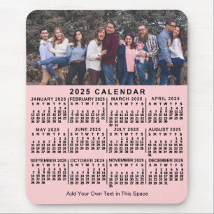 2025 Calendar Pink Personalised Photo Name Bold Mouse Pad