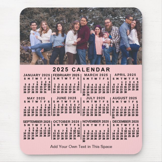 2025 Calendar Pink Personalised Photo Name Bold Mouse Pad (Front)