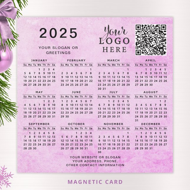2025 Calendar QR Code Business Logo Pink Magnet (Creator Uploaded)
